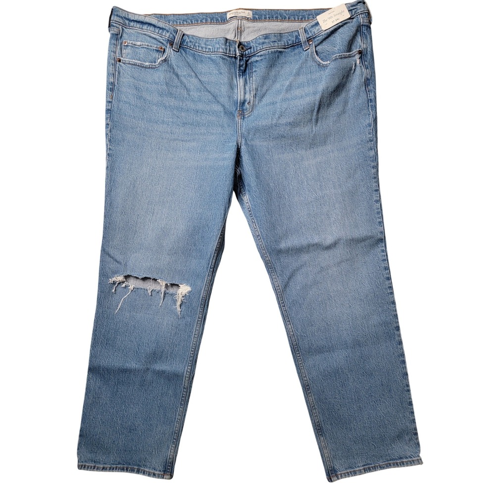 Abercrombie Women Retro 90s Straight Denim Distressed Knee Jeans Blue 37 24R NEW
